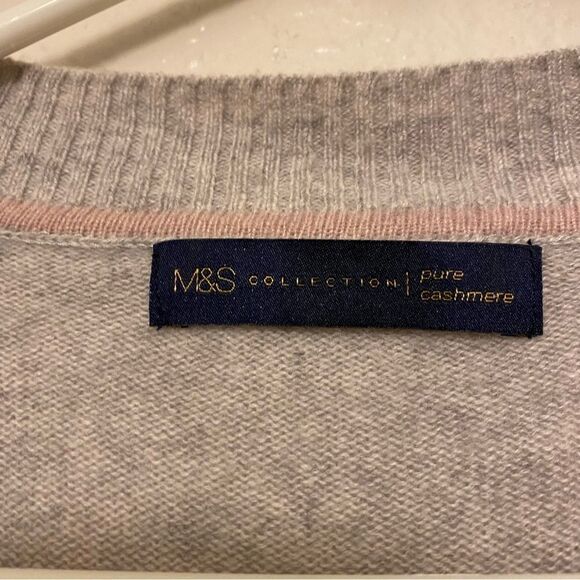 M&S Mark and Spencer relaxed open front gray 100% cashmere cardigan sweater 12/M - Picture 5 of 13